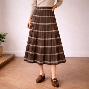 Alex Colman Pleated Midi Skirt Brown Plaid Wool Size XS Vintage 1960s Academia